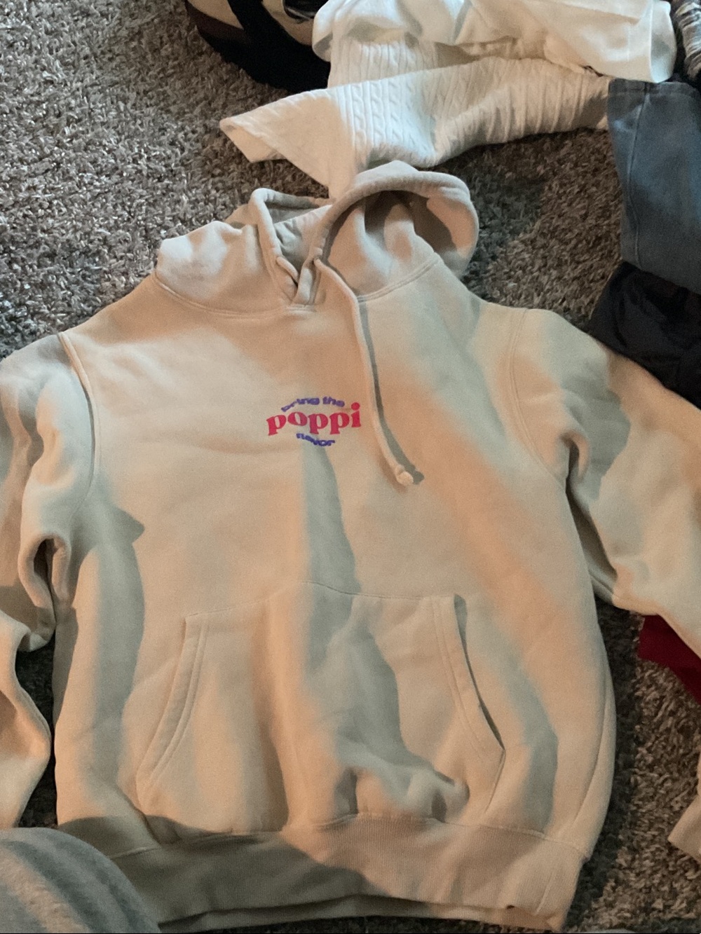 Poppi Cream Logo Hoodie - Women's Crew/Scoop Neck Sweater